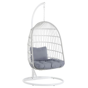 Sedia sospesa bianca Beliani Allera con struttura e cuscini grigi. Ideale per il relax.