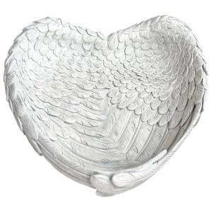 Grabschale Herz Engelsflügel Polyresin Grau 23 x 22 x 8 cm