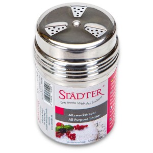 Allzweckstreuer aus Edelstahl, Ø 6 cm, Höhe 9 cm, ideal für Zucker, Salz und Gewürze.