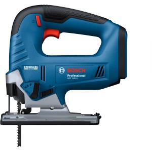 Seghetto alternativo a batteria Bosch Professional GST 18 V-125 B blu con impugnatura a staffa.
