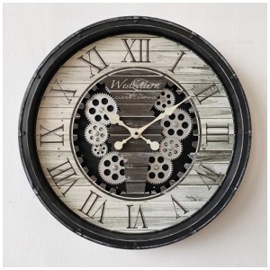 Orologio da parete Globo Vintage con ingranaggi, bianco e nero, Ø 50,8 cm. Orologio decorativo per la casa.