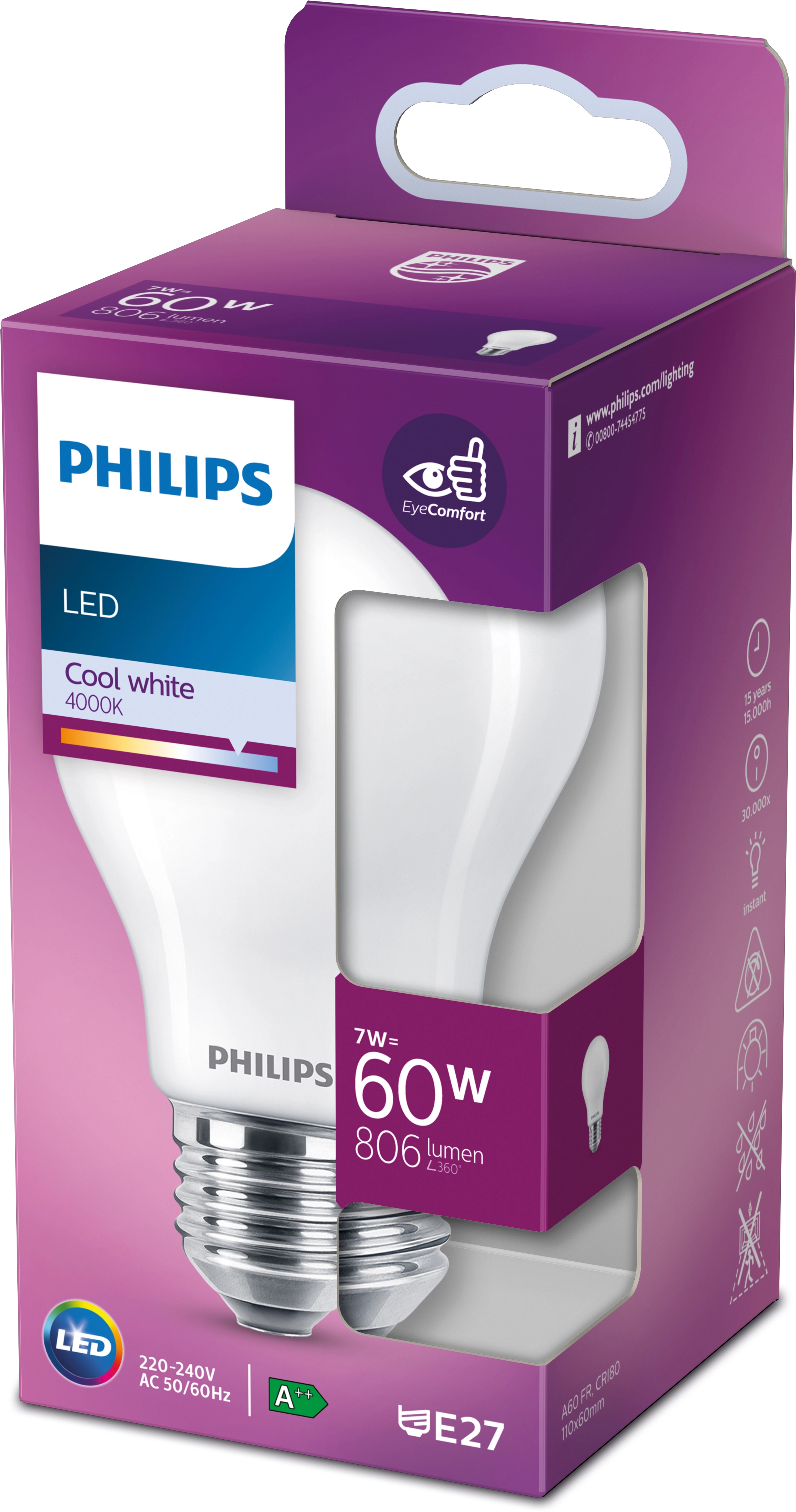 Philips Lampadina LED E27 forma standard opaca 60 W