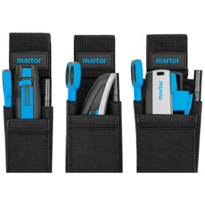 Martor Tasca da cintura M n. 9921, custodia in nylon nero per attrezzi con vari utensili inseriti.