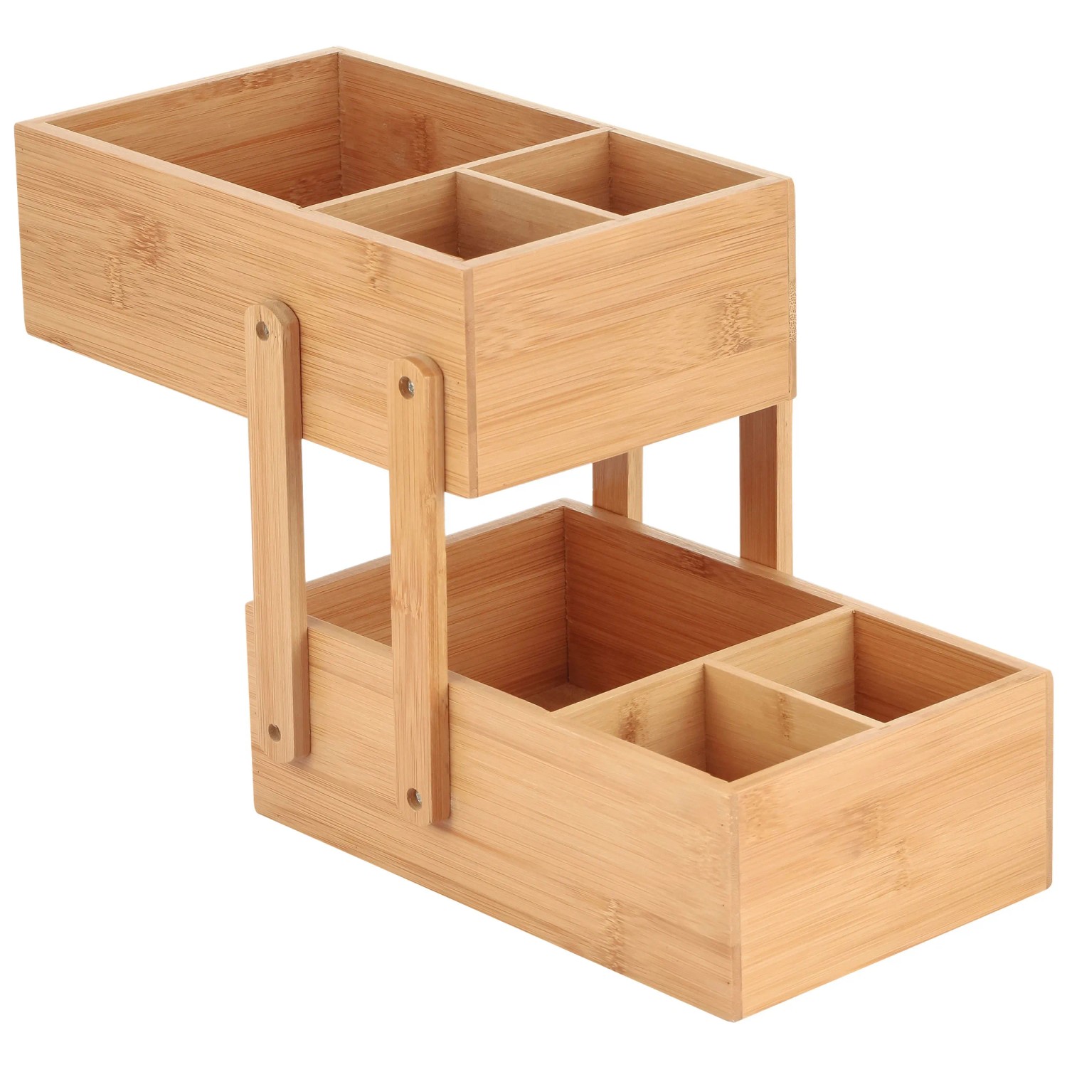 MSV Drehbarer Make-up-Organizer 360° – Aus Bambus, 2 Große & 4 Kleine Fächer, Beige