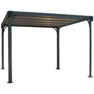 Gazebo Milano grigio moderno con tetto piatto e pali in alluminio.