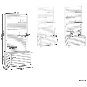 Panca da giardino Matino in legno acacia con contenitore e mensola a muro, marrone, 170x40x80cm.