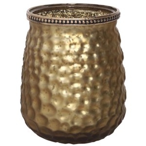 Porte-bougie doré, hauteur 14 cm, pour une décoration de table chaleureuse.