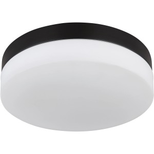 Plafonnier d'extérieur Globo noir et rond avec verre opale, 2 lampes, 240x65 mm.