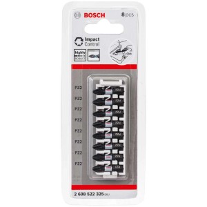 Set di inserti Bosch Impact Control, 8 pezzi, PZ2. Set di inserti per avvitatori e avvitatori a impulsi.