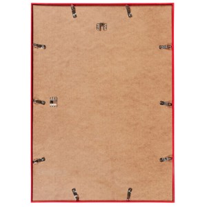 Retro della cornice rossa in plastica 50x70 cm con supporto.