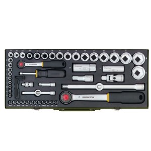 Proxxon Jeu de douilles 56 pièces 1/4"+1/2" en coffret acier : cliquets, douilles, embouts et accessoires.