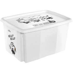 Boîte de rangement blanche Keeeper Karolina Minions, 45 l, avec couvercle et motifs Minions.