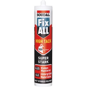 Cartuccia di adesivo Soudal Fix All High Tack, bianco, 290ml. Forte adesivo MS-Polimero per molti materiali.