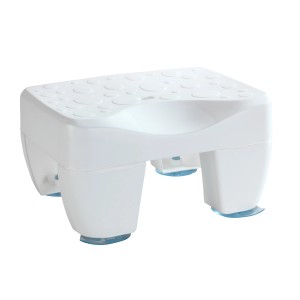 Tabouret de bain Wenko Secura blanc avec ventouses, capacité de charge 150 kg, pour plus de sécurité dans la salle de bain.