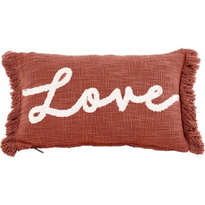 Cuscino decorativo con frange e scritta "Love", 30x50 cm. Cuscino d'arredo per divano, poltrona o letto.