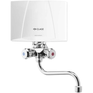 Chauffe-eau instantané Clage M3-E/SMB avec robinet pour montage mural, blanc.