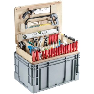 Technocraft Werkzeugkiste Pro Flex Premium ouverte avec outils dans une mallette grise.