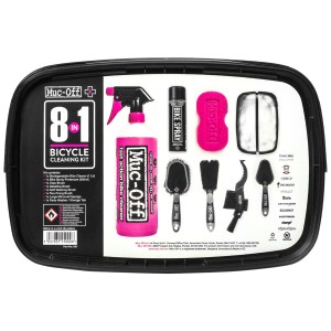 Muc-Off Reinigungsset, 8-teilig für die Fahrradpflege. Inkl. Reiniger, Bürsten und Schwamm im Eimer.
