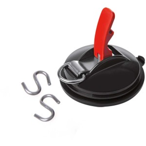 Ventosa con leva, carico max 10 kg, inclusi 2 ganci a S per campeggio e accessori.