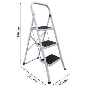 MSV sgabello pieghevole a 3 gradini, acciaio, bianco e nero, 105x46x71 cm. Scala pratica per casa e ufficio.