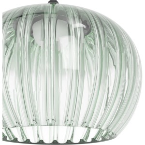 Suspension LED Eglo Alamito: Abat-jour en verre cannelé vert style rétro. Luminaire élégant pour une lumière d'ambiance.