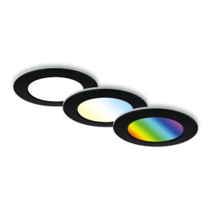 Lot de 3 spots encastrables LED Briloner, dimmables, RGB et CCT, noirs, adaptés aux salles de bain.