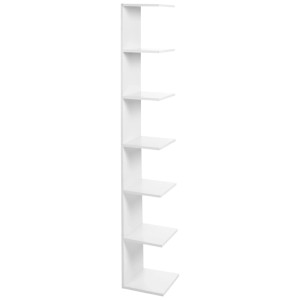 Étagère murale Eston blanche en panneau de fibres avec 6 étagères ouvertes. Design fin, 190 cm de haut.