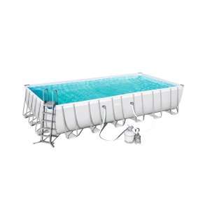 Piscine hors sol rectangulaire Bestway Power Steel, 732x366x132 cm, avec échelle et pompe.