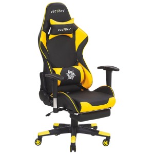 Sedia gaming Beliani Victory, nero-gialla, con poggiapiedi e memory foam.