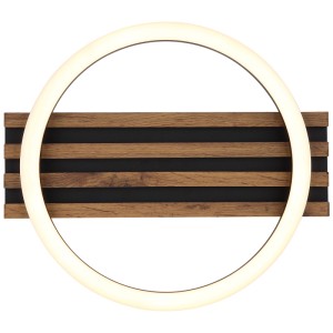 Moderne LED-Deckenleuchte Tisha in Paneel-Optik mit Holz- und Metallelementen.