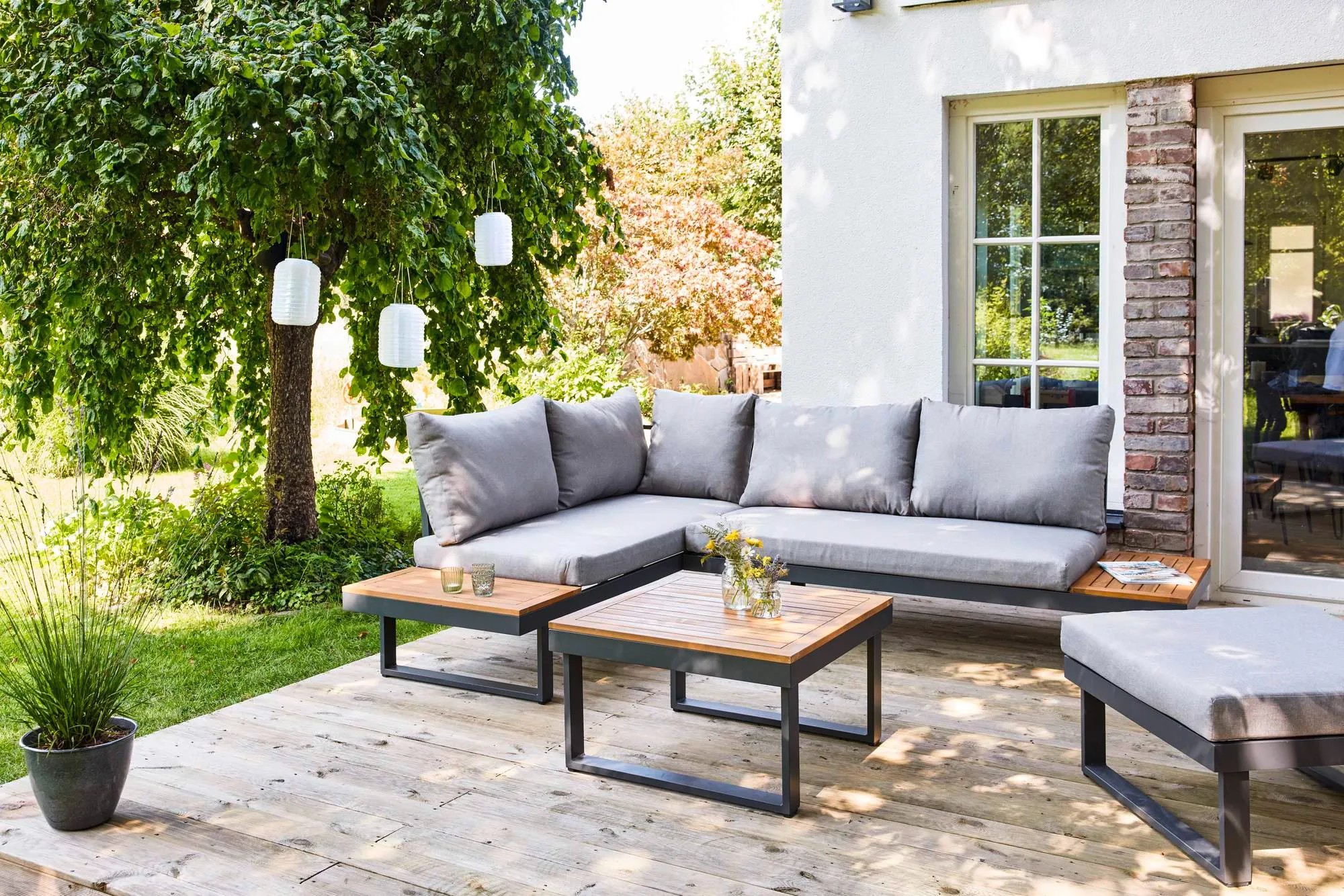 Set Lounge 3 Pezzi Con Tavolino - Divano Giardino Moderno Grigio/Nero, Resistente Intemperie - Foto 4