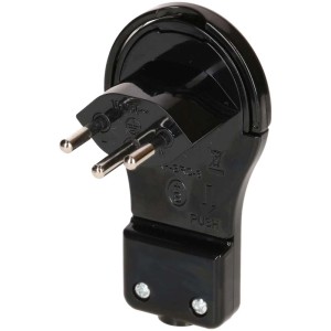 Fiche plate coudée noire, reconnectable type 12 avec aide à l'extraction pour espaces réduits.