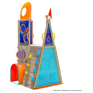 Tour de jeu en bois Nerf Geo Scout avec mur d'escalade, tunnel et tipi.