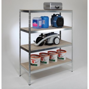 Scaffale ad incastro Schulte zincato con 4 ripiani, 180x140x50 cm, ideale per cantina e garage.