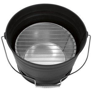 Barbecue seau noir avec grille, barbecue à charbon portable pour les déplacements.