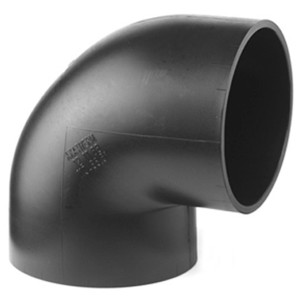 Curva per tubo di scarico nero, diametro 90 mm, angolo 88,5°, in polietilene.
