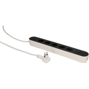 Multipresa Max Hauri Design Line bianca con 5 prese T13 nere, 2 porte USB-C e interruttore.