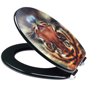 Sedile WC Diaqua Paris con motivo tigre 3D e chiusura ammortizzata.