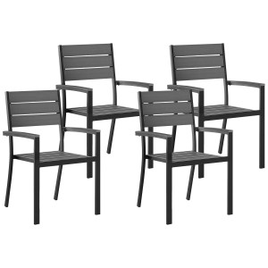 Set 4 sedie da giardino Beliani Prato grigie in legno sintetico e alluminio, impilabili.