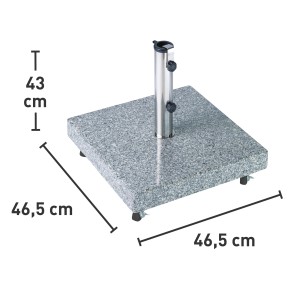 Base per ombrellone Denia grigia quadrata in granito, 38,5 kg, con ruote e tubo in acciaio inox.