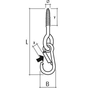 Schéma du crochet de sécurité pour balançoire Conacord avec mousqueton en acier, longueur 200 mm.