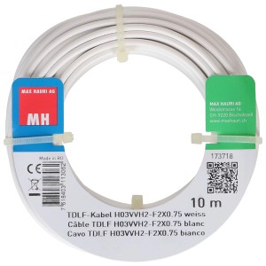 Cavo TDLF H03VVH2-F, 2 x 0,75 mm², 10 m, Bianco, arrotolato.