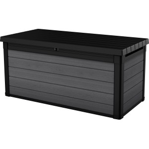 Keter Cortina box per cuscini, 570 l, grigio-antracite, effetto legno. Contenitore resistente alle intemperie per giardino e terrazza.