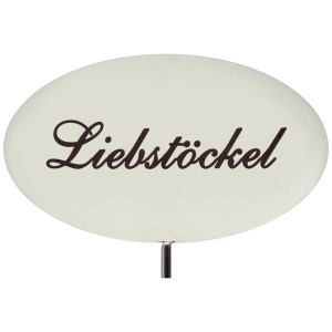 Emailleweißer Kräuterstecker Liebstöckel, 30 cm, zur Beet- und Kübelbeschriftung.