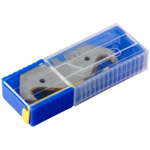 Lame per taglierino LUX Comfort per tappeti, 5 pezzi, spessore 0.5 mm, in scatola di plastica blu.