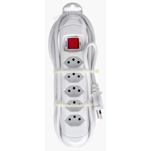 Weisse Steba Strong Steckdosenleiste mit 5 Typ13 Steckdosen, Reset-Schalter und 3m Kabel.