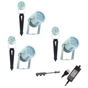 Set di 3 faretti LED da giardino Kolibri, 4W, bianco caldo, con picchetto e accessori.