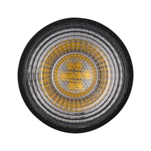 Riflettore LED GU10 Paulmann, 7W, 4000K, nero opaco. Primo piano della lampada.