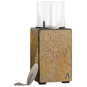 Climaqua Klara S+ feu décoratif en ardoise avec cylindre en verre, cheminée de table intérieure et extérieure.
