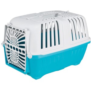 Jollypaw Transportbox aus Kunststoff, blau-hellgrau, 33x32x48 cm, für Katzen.